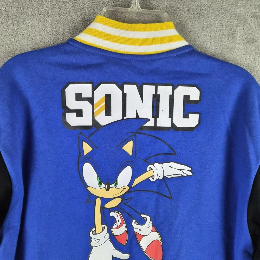 Sonic The Hedgehog Varsity Jacket Kids 10 12 Years Blue Lets Go Snap Front NEW
